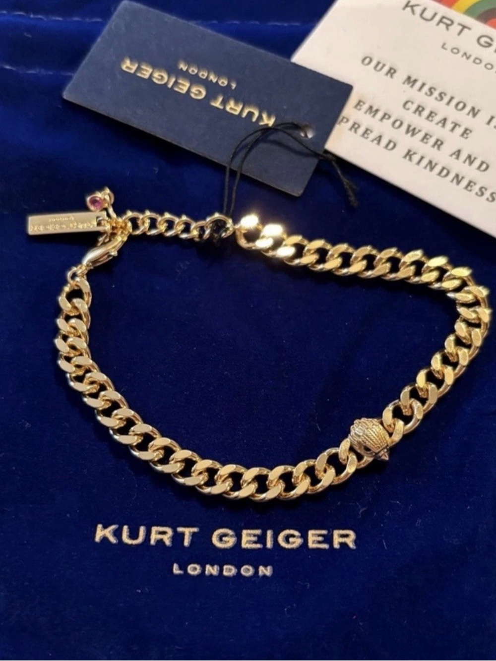 Kurt Geiger Gold Curb Chain Bracelet with Eaglehead - Picture 2 of 8